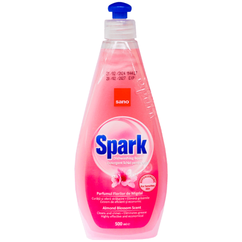 Detergent lichid pentru vase Sano Spark migdale, 500 ml